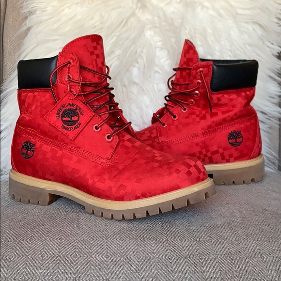 Mens Red Checkered Timberland Boots 